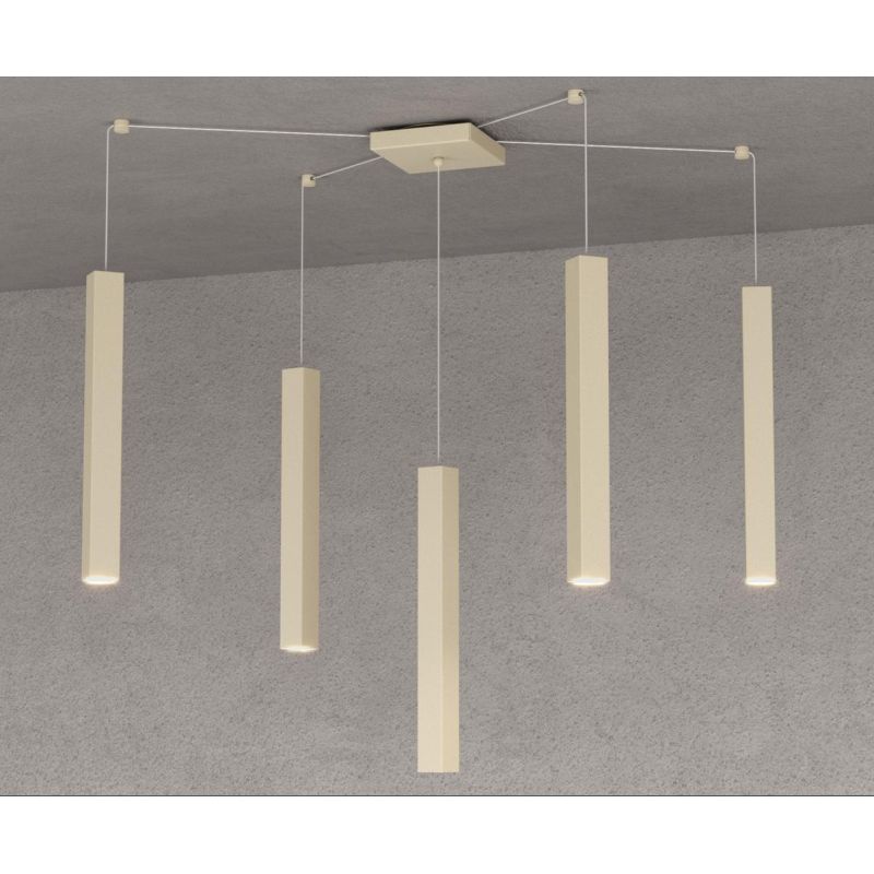 SQUARE TUBE SOSPENSIONE 5 LUCI DECENTRATA IN METALLO 6 COLORI LAMPADINE ATTACCO GU10 Top Light Illuminazione - Cristalensi Shop 