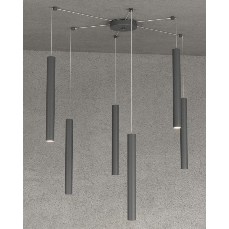 ROUND TUBE SOSPENSIONE MODERNA 6 COLORI IN METALLO CON DECENTRAMENTO LAMPADINE GU10 Top Light Illuminazione - Cristalensi Shop O