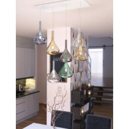 KONA SOSPENSIONE RETTANGOLARE CON BASE BIANCA E CON 7 DIFFUSORI A CONO IN VETRO COLORATO Top Light Illuminazione - Cristalensi S 2