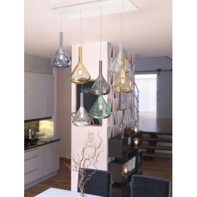 KONA SOSPENSIONE RETTANGOLARE CON BASE BIANCA E CON 7 DIFFUSORI A CONO IN VETRO COLORATO Top Light Illuminazione - Cristalensi S
