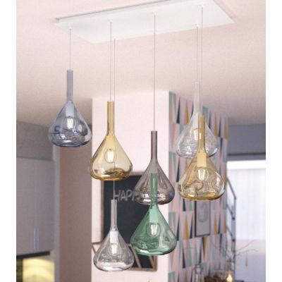 KONA SOSPENSIONE RETTANGOLARE CON BASE BIANCA E CON 7 DIFFUSORI A CONO IN VETRO COLORATO Top Light Illuminazione - Cristalensi S
