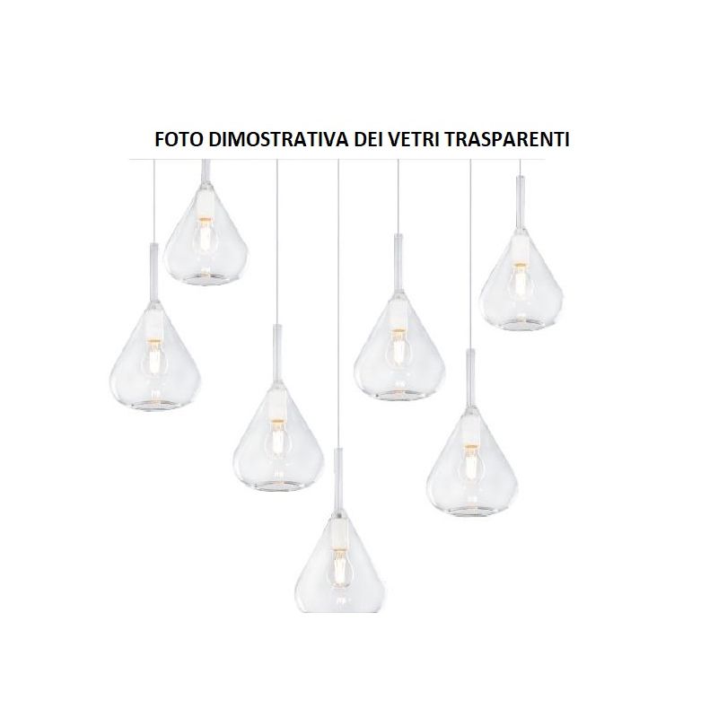 KONA SOSPENSIONE ROTONDA D60 IN FINITURA OTTONE CON 8 DIFFUSORI A CONO IN VETRO COLORATO Top Light Illuminazione - Cristalensi S