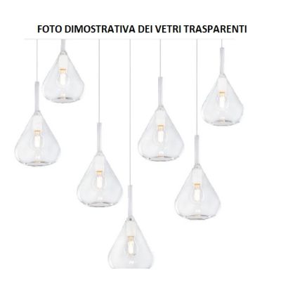 KONA SOSPENSIONE ROTONDA D60 IN FINITURA OTTONE CON 8 DIFFUSORI A CONO IN VETRO COLORATO Top Light Illuminazione - Cristalensi S