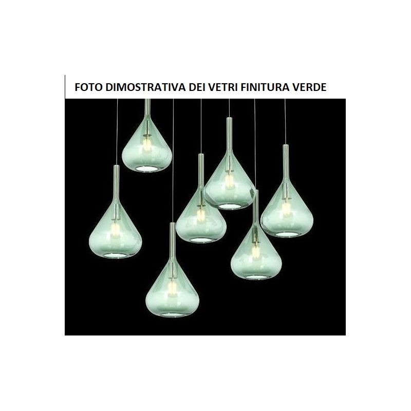 KONA SOSPENSIONE ROTONDA D60 IN FINITURA OTTONE CON 8 DIFFUSORI A CONO IN VETRO COLORATO Top Light Illuminazione - Cristalensi S