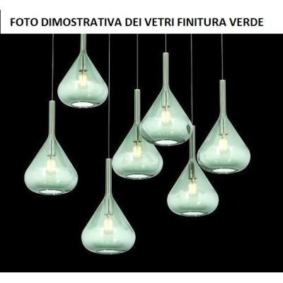 KONA SOSPENSIONE ROTONDA D60 IN FINITURA OTTONE CON 8 DIFFUSORI A CONO IN VETRO COLORATO Top Light Illuminazione - Cristalensi S