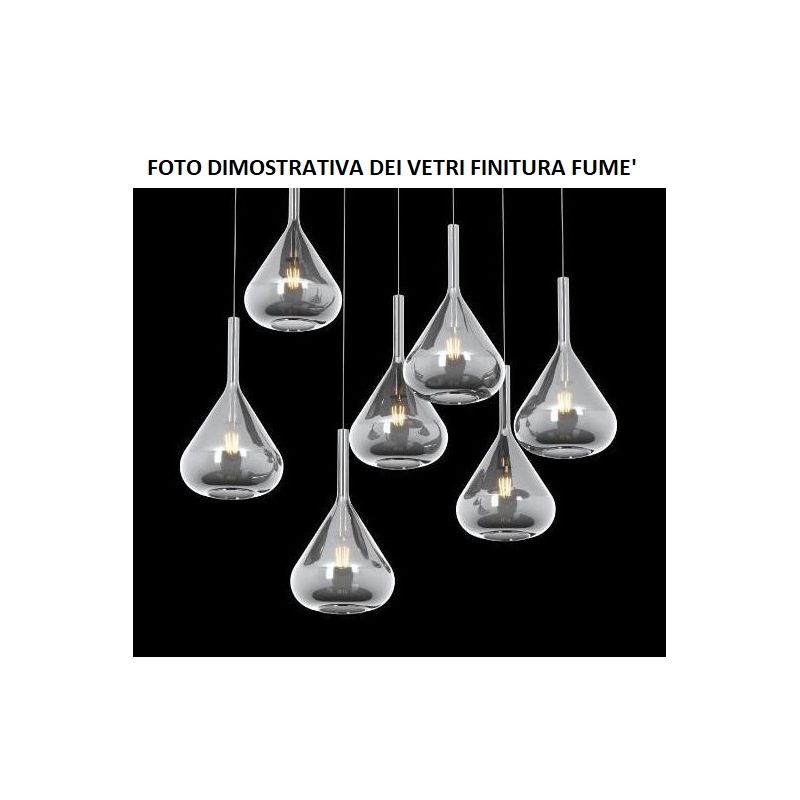 KONA SOSPENSIONE ROTONDA D60 IN FINITURA OTTONE CON 8 DIFFUSORI A CONO IN VETRO COLORATO Top Light Illuminazione - Cristalensi S