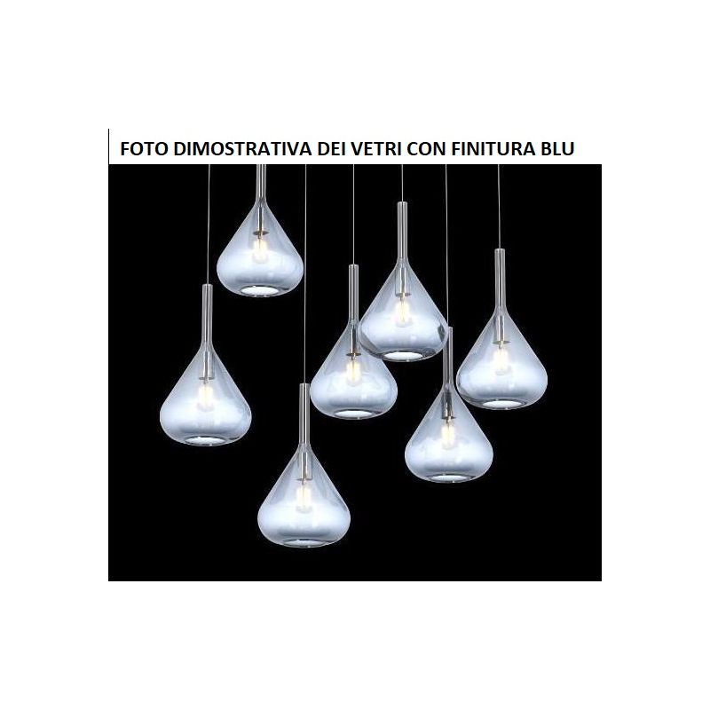 KONA SOSPENSIONE ROTONDA D60 IN FINITURA OTTONE CON 8 DIFFUSORI A CONO IN VETRO COLORATO Top Light Illuminazione - Cristalensi S