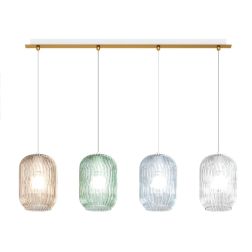 TENDER SOSPENSIONE 4 LUCI IN METALLO FINITURA OTTONE CON DIFFUSORI IN VETRO COLORATO Top Light Illuminazione - Cristalensi Shop