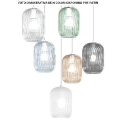 TENDER SOSPENSIONE 4 LUCI IN METALLO FINITURA OTTONE CON DIFFUSORI IN VETRO COLORATO Top Light Illuminazione - Cristalensi Shop 2