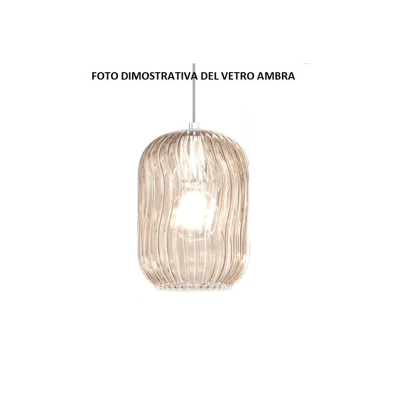 TENDER SOSPENSIONE 8 LUCI ROTONDA BASE IN FINITURA OTTONE CON DIFFUSORI IN VETRO COLORATO Top Light Illuminazione - Cristalensi