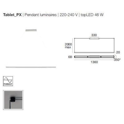 TABLET PX LINEA LIGHT SOSPENSIONE DI 136 CM 46W LED BIANCA O NERA MODERNA LUCE DIREZIONABILE STILNOVO MA&DE - Cristalensi Shop O