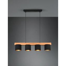 CAMERON SOSPENSIONE VINTAGE CON BARRA IN LEGNO E 4 PARALUMI IN TESSUTO BIANCO O NERO LARGHEZZA CM 75 RL - Cristalensi Shop Onlin 2