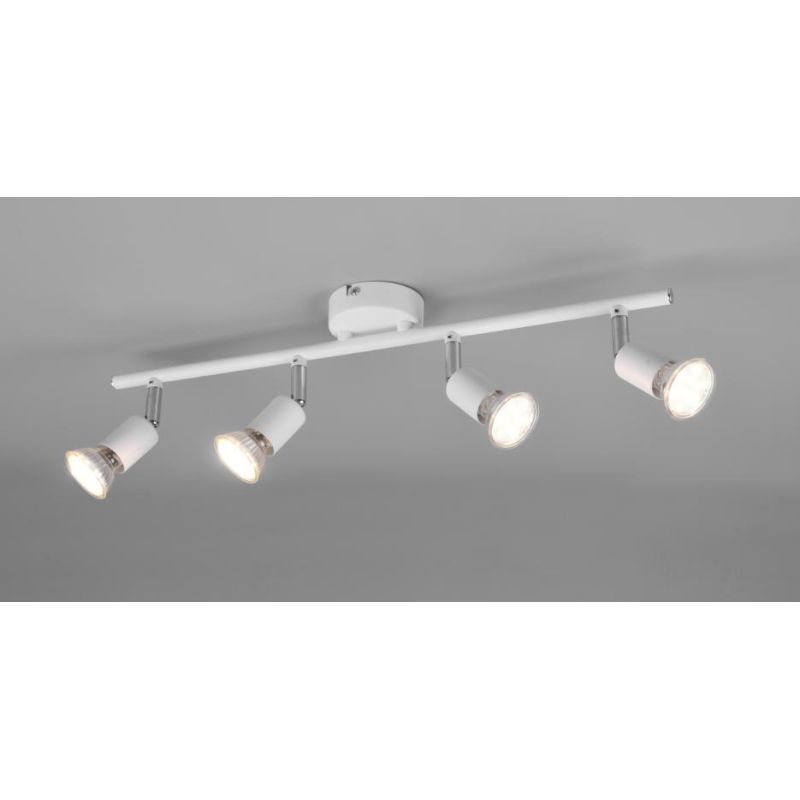 PARIS FARETTO DA SOFFITTO CON 4 SPOT LED GU10 CON SNODI BIANCO, ACCIAIO O NERO LARGHEZZA CM 50 RL - Cristalensi Shop Online