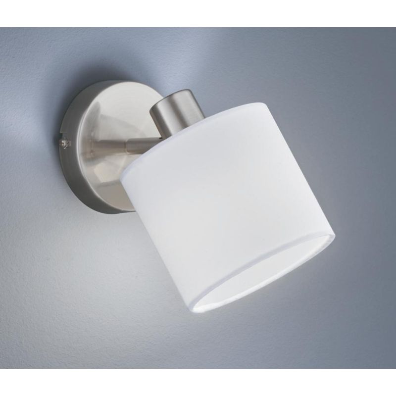 TOMMY SPOT SINGOLO ORIENTABILE IN METALLO NERO O ACCIAIO SATINATO CON PARALUME IN TESSUTO L12 CM RL - Cristalensi Shop Online