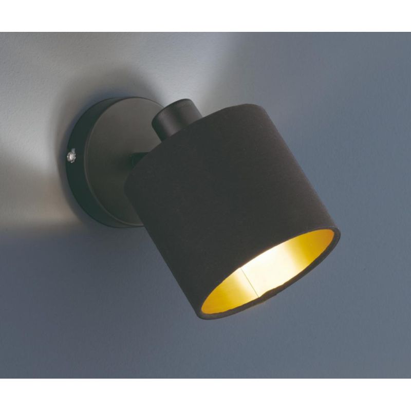 TOMMY SPOT SINGOLO ORIENTABILE IN METALLO NERO O ACCIAIO SATINATO CON PARALUME IN TESSUTO L12 CM RL - Cristalensi Shop Online