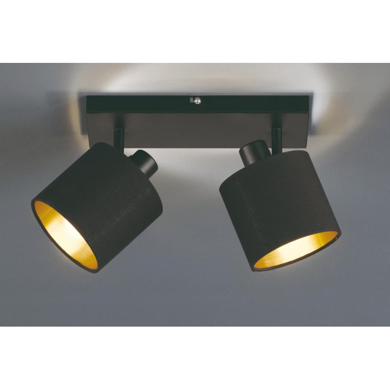 TOMMY BARRA 2 SPOT ORIENTABILI IN METALLO NERO O ACCIAIO SATINATO CON PARALUMI IN TESSUTO L28 CM RL - Cristalensi Shop Online