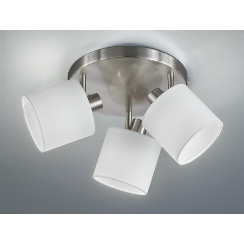 TOMMY PLAFONIERA 3 SPOT ORIENTABILI METALLO NERO O ACCIAIO SATINATO CON PARALUMI IN TESSUTO D25 CM RL - Cristalensi Shop Online