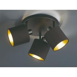 TOMMY PLAFONIERA 3 SPOT ORIENTABILI METALLO NERO O ACCIAIO SATINATO CON PARALUMI IN TESSUTO D25 CM RL - Cristalensi Shop Online 2