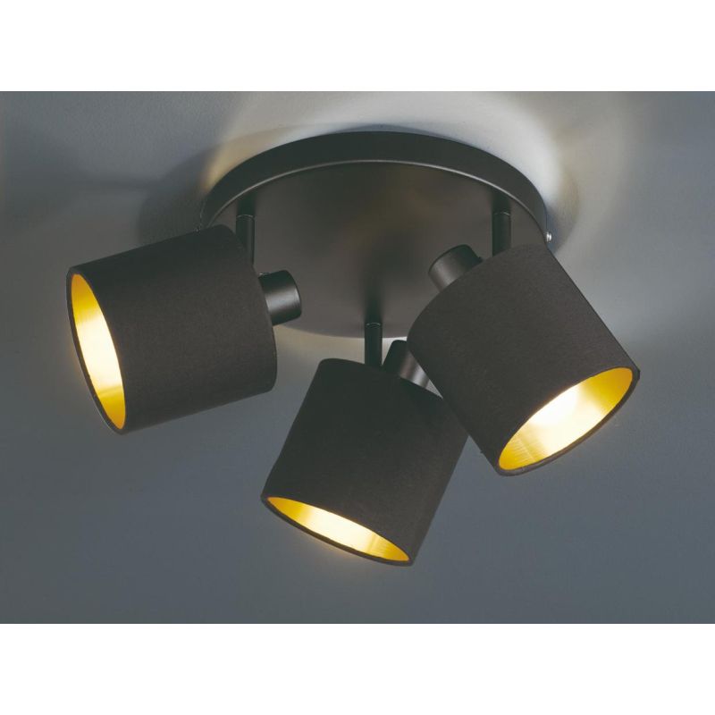 TOMMY PLAFONIERA 3 SPOT ORIENTABILI METALLO NERO O ACCIAIO SATINATO CON PARALUMI IN TESSUTO D25 CM RL - Cristalensi Shop Online