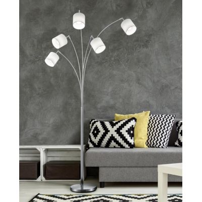 TOMMY PIANTANA AD ARCO METALLO NERO O ACCIAIO SATINATO CON 5 PARALUMI IN TESSUTO CON SNODO H200 CM RL - Cristalensi Shop Online