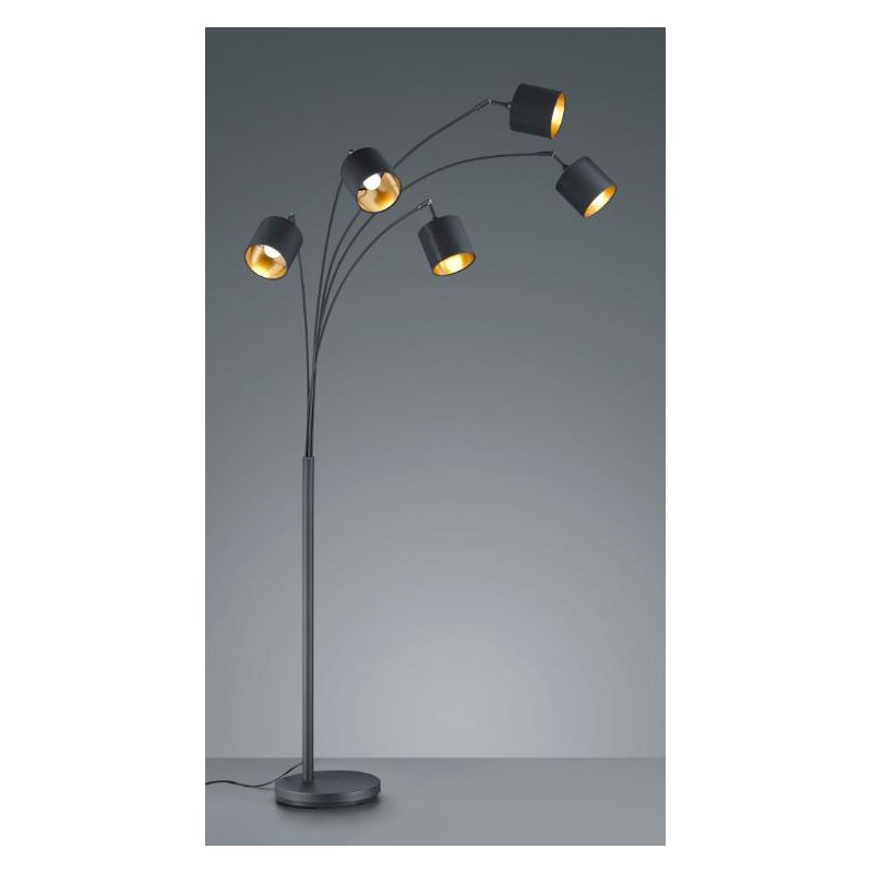 TOMMY PIANTANA AD ARCO METALLO NERO O ACCIAIO SATINATO CON 5 PARALUMI IN TESSUTO CON SNODO H200 CM RL - Cristalensi Shop Online