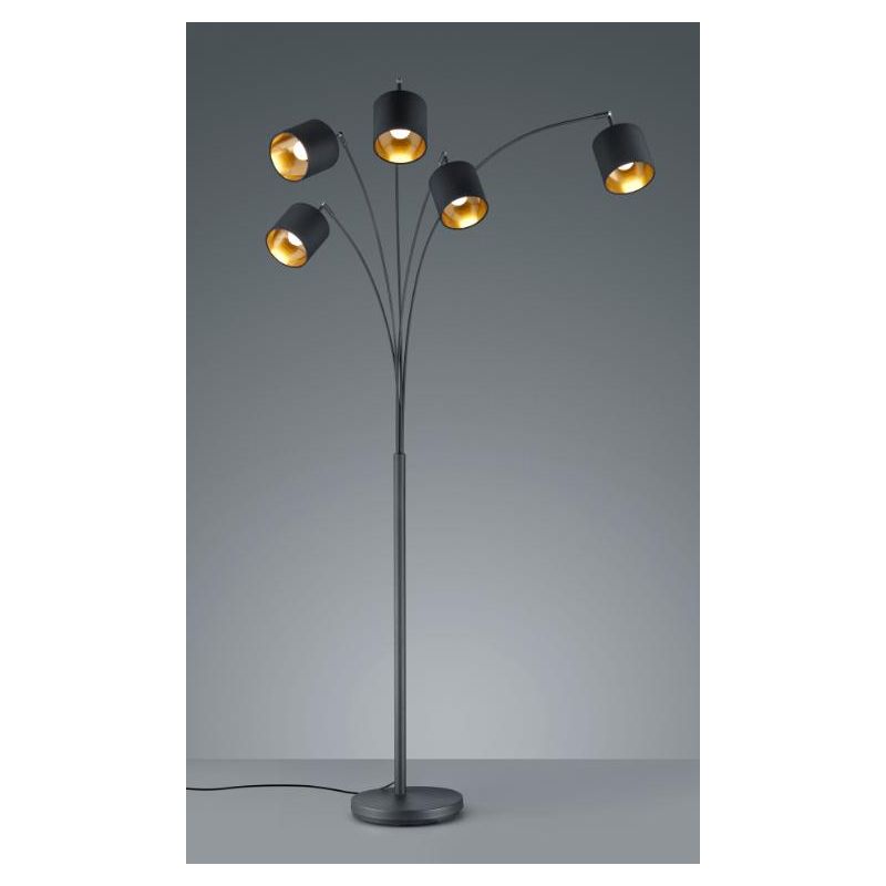 TOMMY PIANTANA AD ARCO METALLO NERO O ACCIAIO SATINATO CON 5 PARALUMI IN TESSUTO CON SNODO H200 CM RL - Cristalensi Shop Online