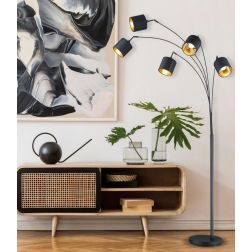 TOMMY PIANTANA AD ARCO METALLO NERO O ACCIAIO SATINATO CON 5 PARALUMI IN TESSUTO CON SNODO H200 CM RL - Cristalensi Shop Online