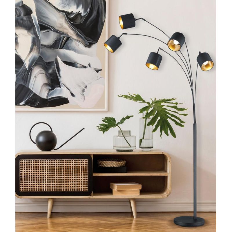 TOMMY PIANTANA AD ARCO METALLO NERO O ACCIAIO SATINATO CON 5 PARALUMI IN TESSUTO CON SNODO H200 CM RL - Cristalensi Shop Online