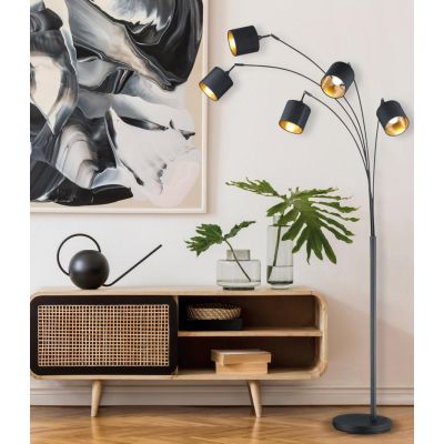 TOMMY PIANTANA AD ARCO METALLO NERO O ACCIAIO SATINATO CON 5 PARALUMI IN TESSUTO CON SNODO H200 CM RL - Cristalensi Shop Online