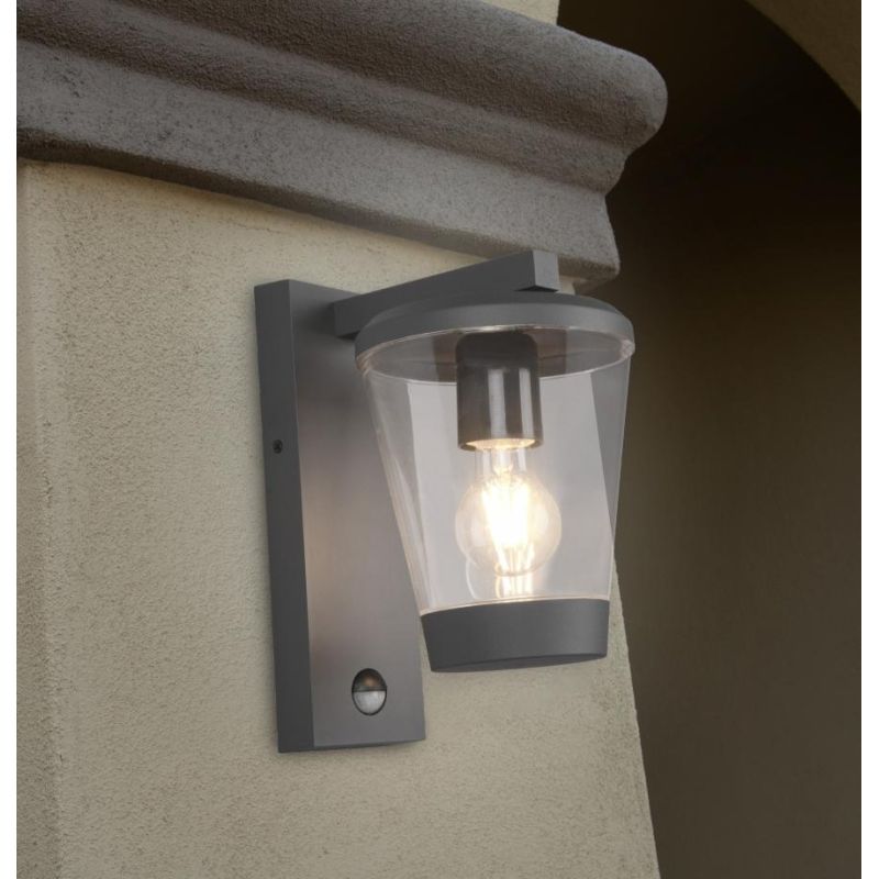 CAVADO APPLIQUE DA ESTERNO IP44 ANTRACITE DIFF. TRASPARENTE SENSORE DI MOVIMENTO H.CM 28 TRIO LIGHTING - Cristalensi Shop Online