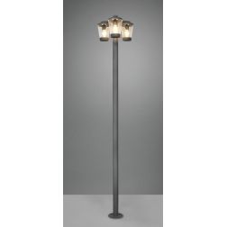 CAVADO LAMPIONE DA GIARDINO ALTEZZA CM 220 IP44 IN METALLO ANTRACITE CON 3 DIFFUSORI TRASPARENTI TRIO LIGHTING - Cristalensi Sho