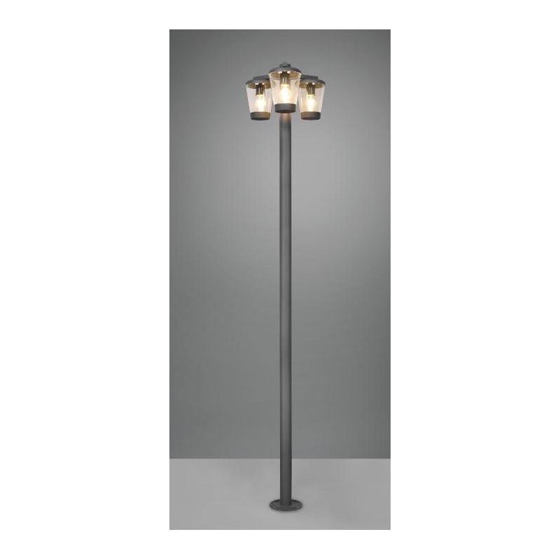 CAVADO LAMPIONE DA GIARDINO ALTEZZA CM 220 IP44 IN METALLO ANTRACITE CON 3 DIFFUSORI TRASPARENTI TRIO LIGHTING - Cristalensi Sho