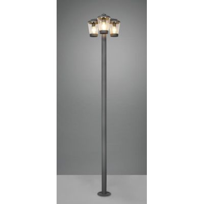 CAVADO LAMPIONE DA GIARDINO ALTEZZA CM 220 IP44 IN METALLO ANTRACITE CON 3 DIFFUSORI TRASPARENTI TRIO LIGHTING - Cristalensi Sho