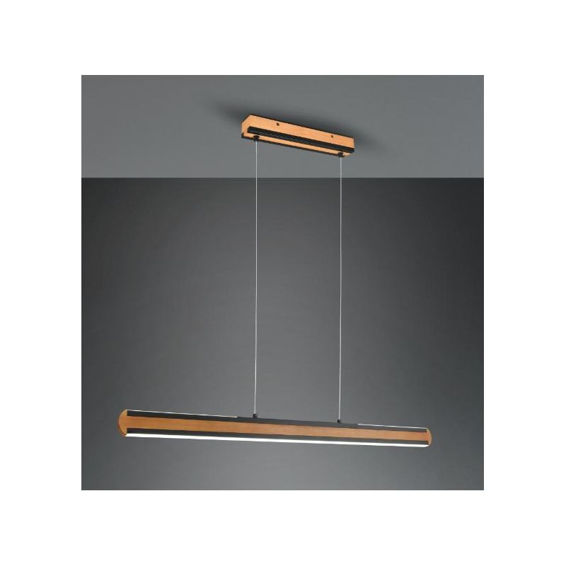 DEACON SOSPENSIONE LINEARE BI-EMISSIONE NERA CON INSERTO IN LEGNO LED 40W DIMMERABILE TOUCH TRIO LIGHTING - Cristalensi Shop Onl