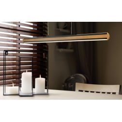 DEACON SOSPENSIONE LINEARE BI-EMISSIONE NERA CON INSERTO IN LEGNO LED 40W DIMMERABILE TOUCH TRIO LIGHTING - Cristalensi Shop Onl