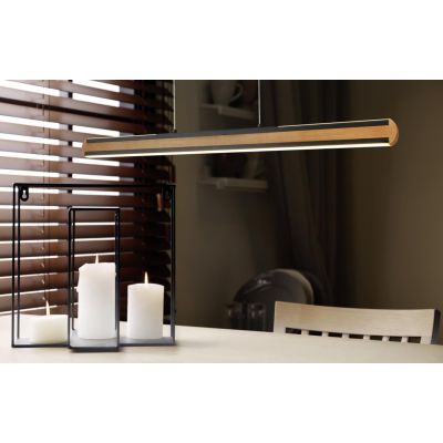 DEACON SOSPENSIONE LINEARE BI-EMISSIONE NERA CON INSERTO IN LEGNO LED 40W DIMMERABILE TOUCH TRIO LIGHTING - Cristalensi Shop Onl