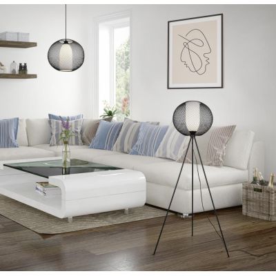 FILO SOSPENSIONE D40 MODERNA CON GABBIA A IN FILO DI METALLO NERO CON VETRO BIANCO INTERNO TRIO LIGHTING - Cristalensi Shop Onli