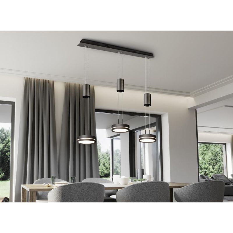 FRANKLIN SOSPENSIONE A TRE LUCI CON SALISCENDI 3 FINITURE LED 27W DIMMERABILE TRIO LIGHTING - Cristalensi Shop Online