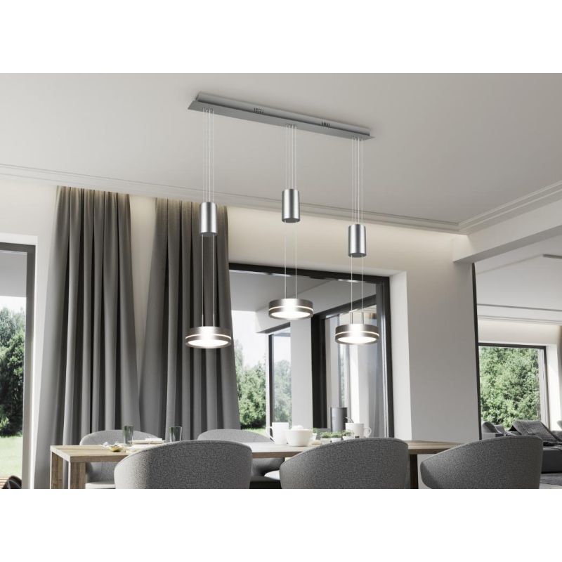 FRANKLIN SOSPENSIONE A TRE LUCI CON SALISCENDI 3 FINITURE LED 27W DIMMERABILE TRIO LIGHTING - Cristalensi Shop Online