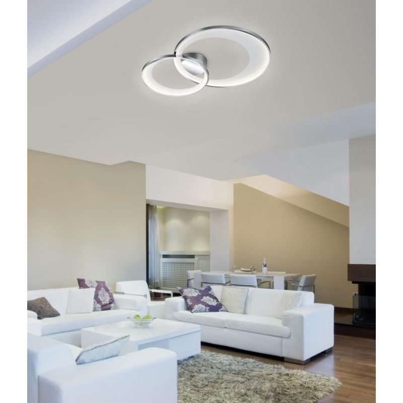 GRANADA PLAFONIERA MODERNA CON DOPPIO CERCHIO LED 29W LUCE 3000K DIMMERABILE CROMO O NERA TRIO LIGHTING - Cristalensi Shop Onlin