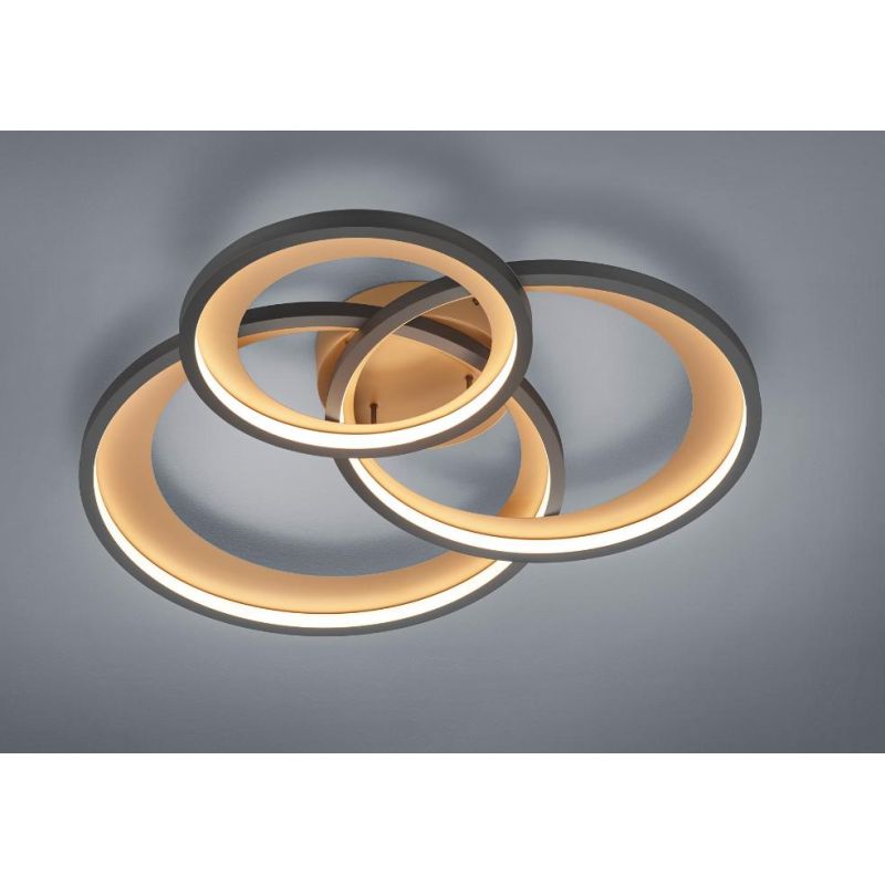 GRANADA PLAFONIERA GRANDE MODERNA CON TRIPLO CERCHIO LED 36W LUCE 3000K DIMMERABILE NERO O CROMO TRIO LIGHTING - Cristalensi Sho