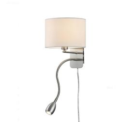 HOTEL APPLIQUE NICHEL CON PARALUME IN TESSUTO GRIGIO,BIANCO O NERO BRACCIO ORIENTABILE LED 3W DA LETTURA TRIO LIGHTING - Cristal 2