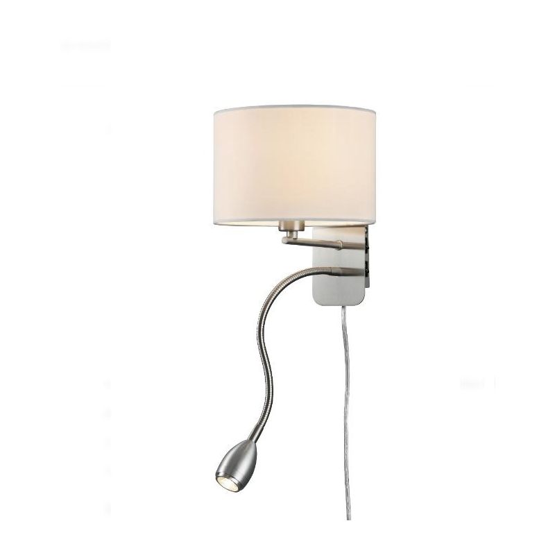 HOTEL APPLIQUE NICHEL CON PARALUME IN TESSUTO GRIGIO,BIANCO O NERO BRACCIO ORIENTABILE LED 3W DA LETTURA TRIO LIGHTING - Cristal