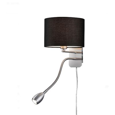 HOTEL APPLIQUE NICHEL CON PARALUME IN TESSUTO GRIGIO,BIANCO O NERO BRACCIO ORIENTABILE LED 3W DA LETTURA TRIO LIGHTING - Cristal