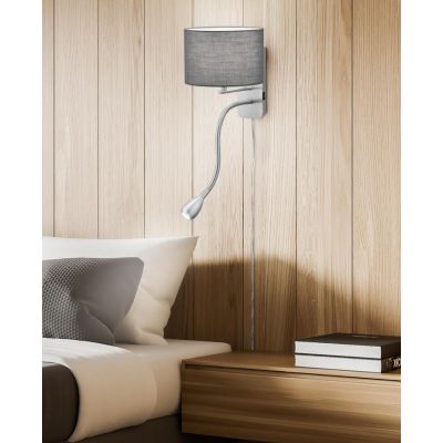 HOTEL APPLIQUE NICHEL CON PARALUME IN TESSUTO GRIGIO,BIANCO O NERO BRACCIO ORIENTABILE LED 3W DA LETTURA TRIO LIGHTING - Cristal