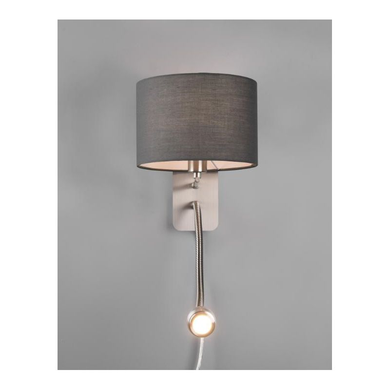 HOTEL APPLIQUE NICHEL CON PARALUME IN TESSUTO GRIGIO,BIANCO O NERO BRACCIO ORIENTABILE LED 3W DA LETTURA TRIO LIGHTING - Cristal