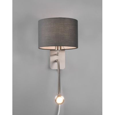 HOTEL APPLIQUE NICHEL CON PARALUME IN TESSUTO GRIGIO,BIANCO O NERO BRACCIO ORIENTABILE LED 3W DA LETTURA TRIO LIGHTING - Cristal