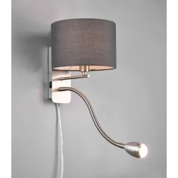 HOTEL APPLIQUE NICHEL CON PARALUME IN TESSUTO GRIGIO,BIANCO O NERO BRACCIO ORIENTABILE LED 3W DA LETTURA TRIO LIGHTING - Cristal