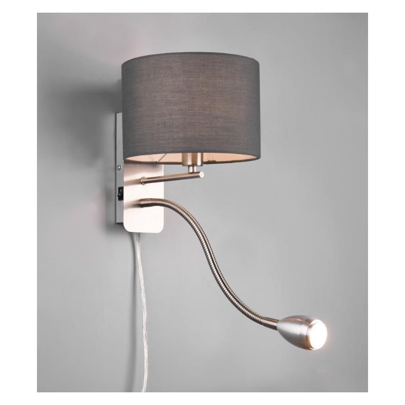 HOTEL APPLIQUE NICHEL CON PARALUME IN TESSUTO GRIGIO,BIANCO O NERO BRACCIO ORIENTABILE LED 3W DA LETTURA TRIO LIGHTING - Cristal