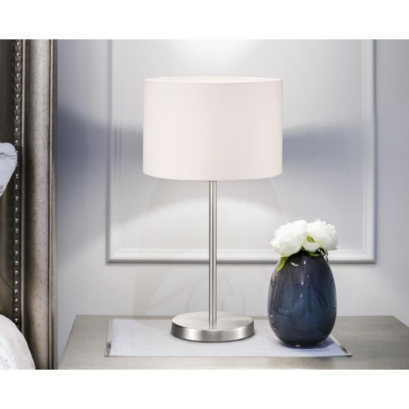 HOTEL LAMPADA DA TAVOLO ALTEZZA CM 55 IN METALLO NICHEL CON PARALUME IN TESSUTO NERO-BIANCO TRIO LIGHTING - Cristalensi Shop Onl